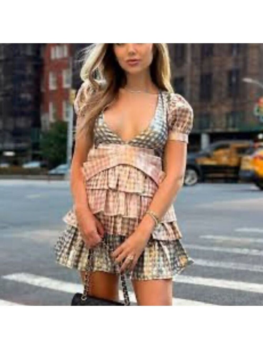 LoveShackFancy Metallic Gingham Ruffle Mini Dress Lucinda Size 0